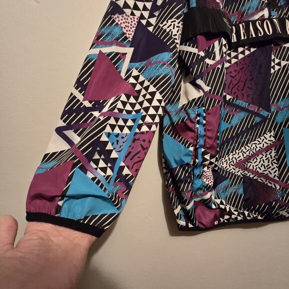 Reason Brand 80s 90s Retro Pullover Windbreaker XL Zip AOP Abstract Geometric - Picture 2 of 13